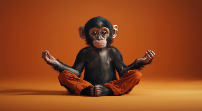Zen meditation concept with calm monkey in lotus position