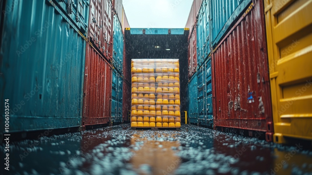 Wall mural cargo containers in the rain