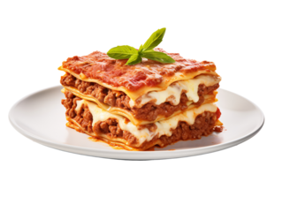 a plate of lasagna on a white background
