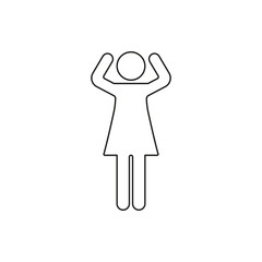 Woman Figure with Bent Arms Raised Line Icon. Stick Figure with Arms Raised at Head, Human Body Gesture Pose Outline Symbol. Editable Stroke. Isolated Vector Illustration