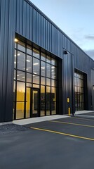 Fototapeta premium Photo of an industrial building with black steel and blue accents, modern design