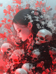 Enigmatic Japanese Horror Figure in Floral Baroque Design