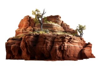 a red rock with trees on it