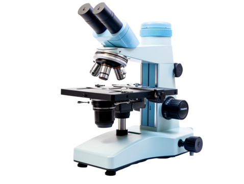 a white and blue microscope