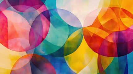 Fototapeta premium Abstract overlapping circles in bright colors, each circle partially transparent, creating a layered and vibrant background.