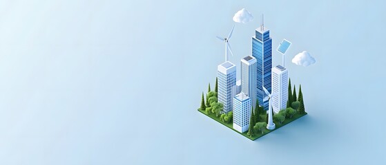 Fototapeta premium A city with a lot of buildings with turbines and trees
