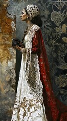 Portrait of a Woman in a Red and White Dress