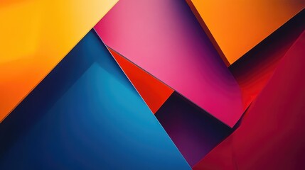 Angular shapes in bold, contrasting colors overlapping on a flat background, creating a modern, geometric abstract composition.