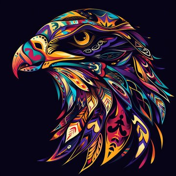 recommend clip art: Eagle head with vibrant tribal designs.