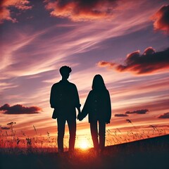silhouette of a couple in sunset