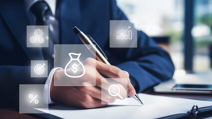 Fototapeta premium Business investment concept, planning for future. Businessman accountant planning annual budget.