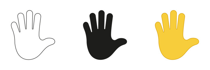 Open Hand Icon. Stop Gesture Emoji Symbol. High Five Gesture Sign. Greetings Icon. Editable Stroke. Isolated Vector Illustration
