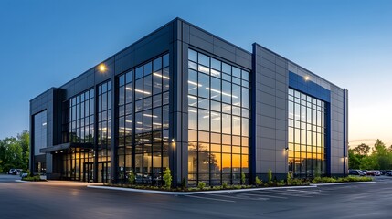 Fototapeta premium Photo of an industrial building with black steel and blue accents, modern design