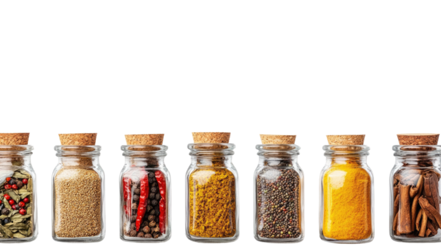 spices in jars on a transparent background