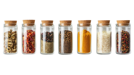 spices in jars on a transparent background