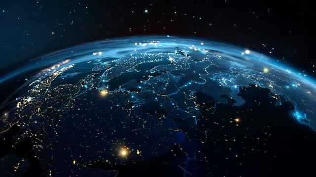 Rotating Earth with Glowing City Lights from Space at Night