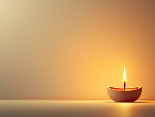 Single Candle Flame on Golden Background