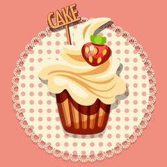 banner poster on the theme of sweet desserts with the image of a cake with cream
