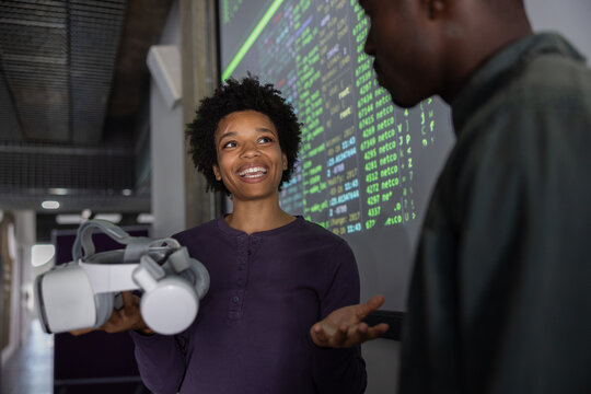 Game designers testing VR technology at a technology conference