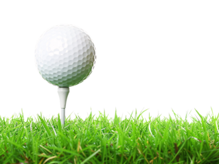 a golf ball on a tee in the grass