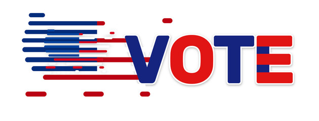 the word VOTE as the presidential elections, United States of America creative abstract map icon symbol, isolated