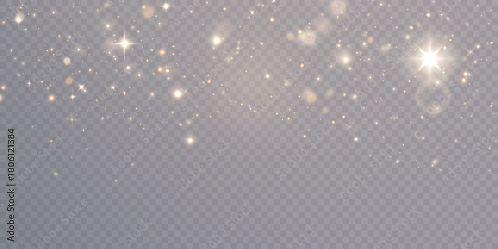 Poster Light abstract glowing bokeh highlights. Light bokeh effect isolated on transparent background. The Christmas background shines from the dust. Christmas concept for design and illustrations.	