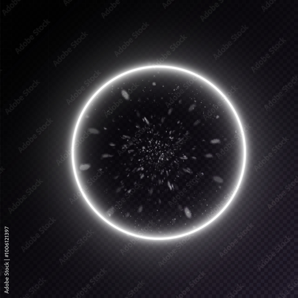Poster bright light trail. portal. colorful rotating light effect on transparent background. vector