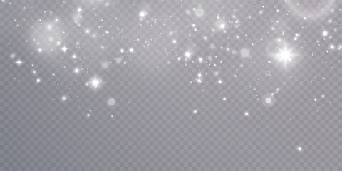 Light abstract glowing bokeh highlights. Light bokeh effect isolated on transparent background. The Christmas background shines from the dust. Christmas concept for design and illustrations.	