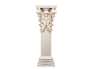 a white pillar with carved designs
