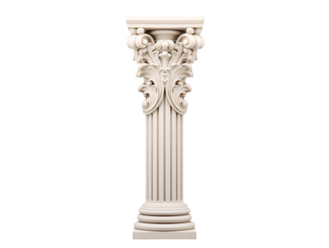 a white pillar with carved designs
