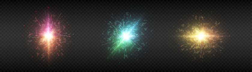 Fototapeta premium Bright abstract light effect with rays and glare, and energy explosion effect for vector illustration.