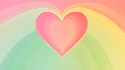 Vibrant heart-shaped rainbow design, minimalist style, pink and green backdrop, perfect for cheerful decorations or digital backgrounds
