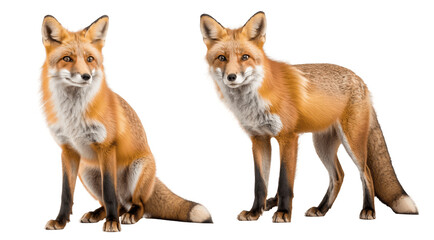 Obraz premium two red fox isolated on transparent background