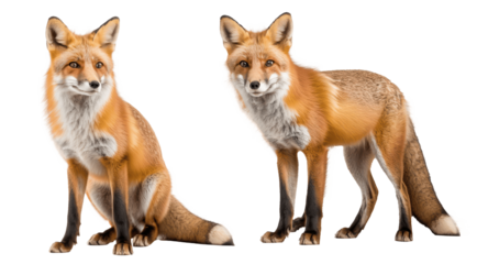 two red fox isolated on transparent background