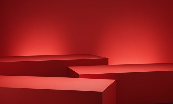 Red podium with three levels against a red background