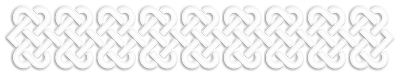 Celtic knot braided border, white. Linear border made with Celtic knots, which looks like a plaster ornament, for use in St. Patrick's Day designs.