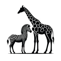 Naklejka premium Zebra Giraffe Silhouette
