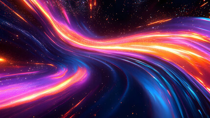 Obraz premium Neon Energy Flow, a dynamic digital landscape of vibrant light trails and swirling patterns, evoking an electrifying journey through a cybernetic universe.