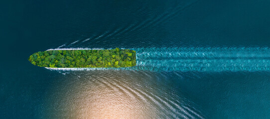 Container ship with green Leave. green transportation industry eco shipping for sustainable energy...