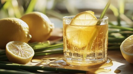 Glass of Lemonade with Lemons and Asparagus