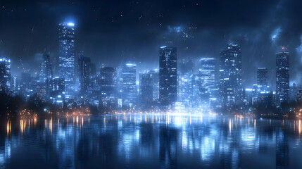 Obraz premium Cityscape at Night with Rain and Reflections