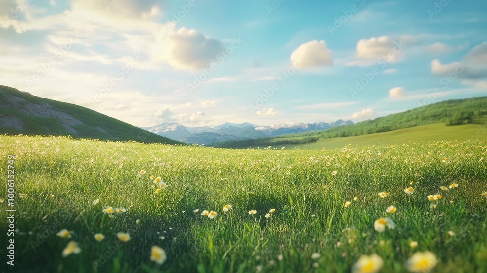 Poster photo of a beautiful green meadow made