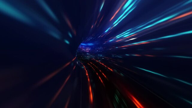 Abstract VJ loop colorful psychedelic futuristic pattern hitech grid digital tunnel background. Round blurred science hi-tech VJ loop abstraction. Beautiful art effect, optic