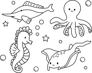 cute sea animals coloring pages .eps