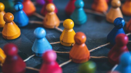 Yellow Game Piece Standing Out Among Colorful Figures on Board