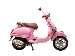 a pink scooter with a brown seat