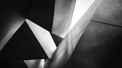 Sharp, angular lines in black and white forming a minimalistic, geometric abstract composition with high contrast.