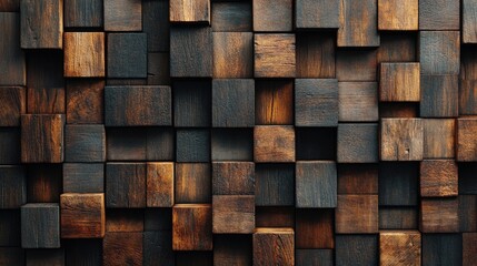 Wooden Block Wall Close Up