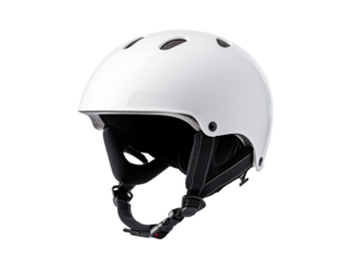 a white helmet with black straps
