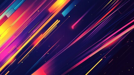 Obraz premium Sharp, angular lines in neon colors cutting across a dark background, creating a dynamic, retro-futuristic abstract design.